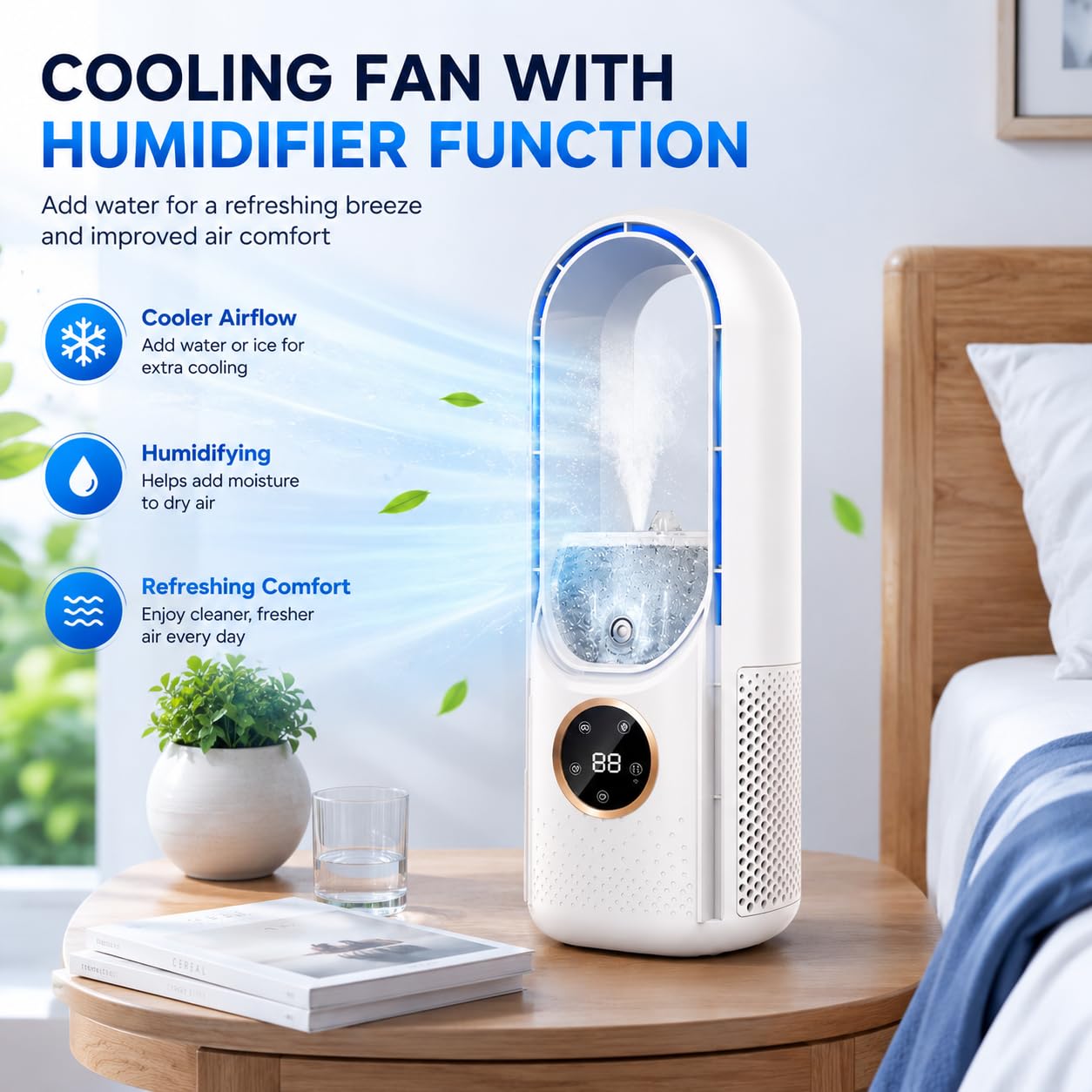 Przenośny klimatyzator, chłodziarka wyparna, osobisty mini wentylator USB z 6 prędkościami, timer 6H i zbiornik 300 ml, cicha, bezłopatkowa chłodnica powietrza na biurko, do domu, biura, sypialni