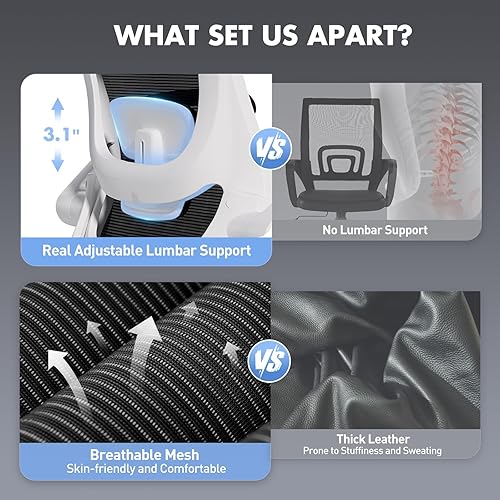 Miniatura 9 de Silla de oficina de respaldo alto con soporte lumbar ajustable y reposacabezas, silla de escritorio ergonómica de malla con reposabrazos abatibles,