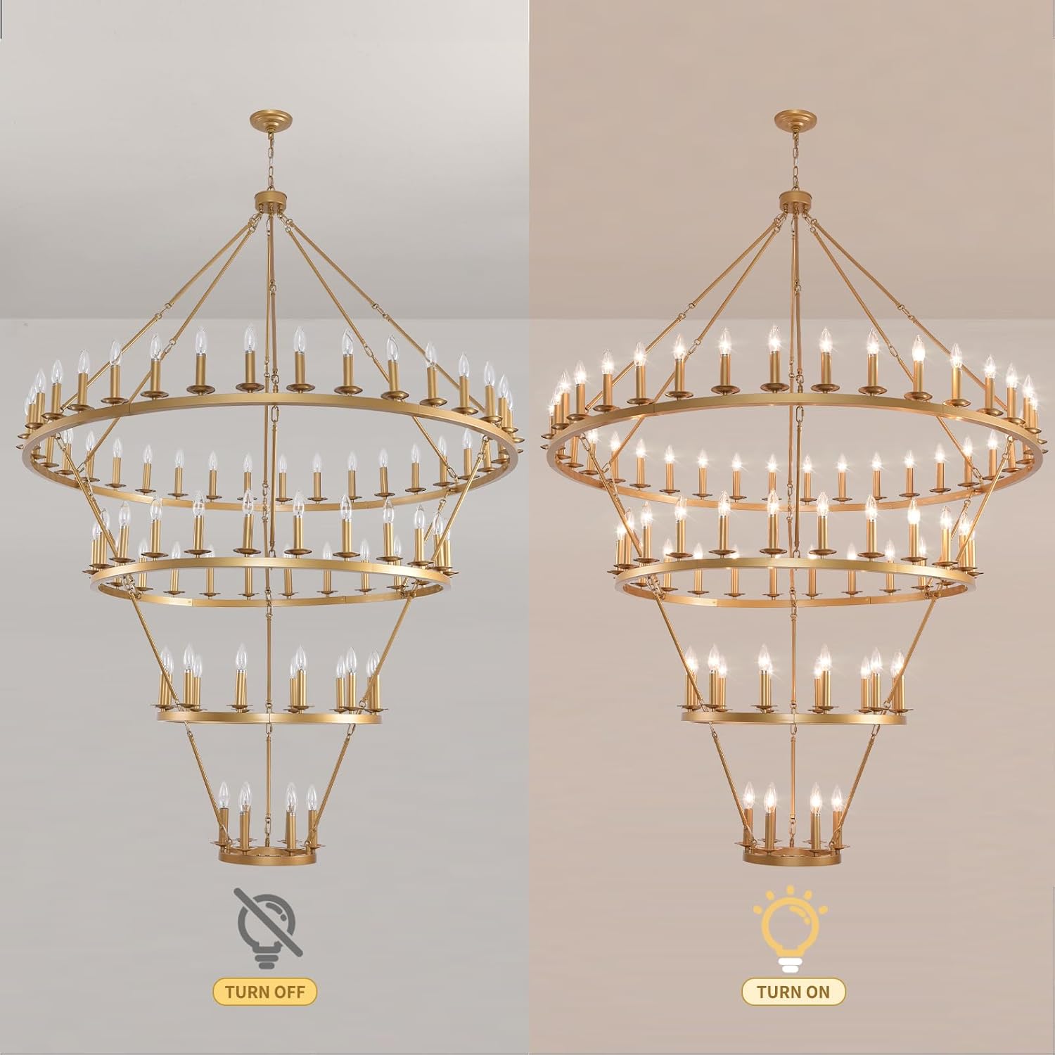 4 Tier Gold Wagon Wheel Chandelier,Extra Large 60-Inch 78-Light Circle Light Fixture,Round Chandeliers for Foyer Entryway Dining Room Living Room High Ceilings