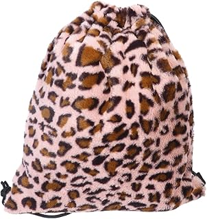 TENDYCOCO Frau Leopard Druck Kordelzug Rucksack Retro Plüsch Schulter Schultasche Tasche für Mädchen-Rosa