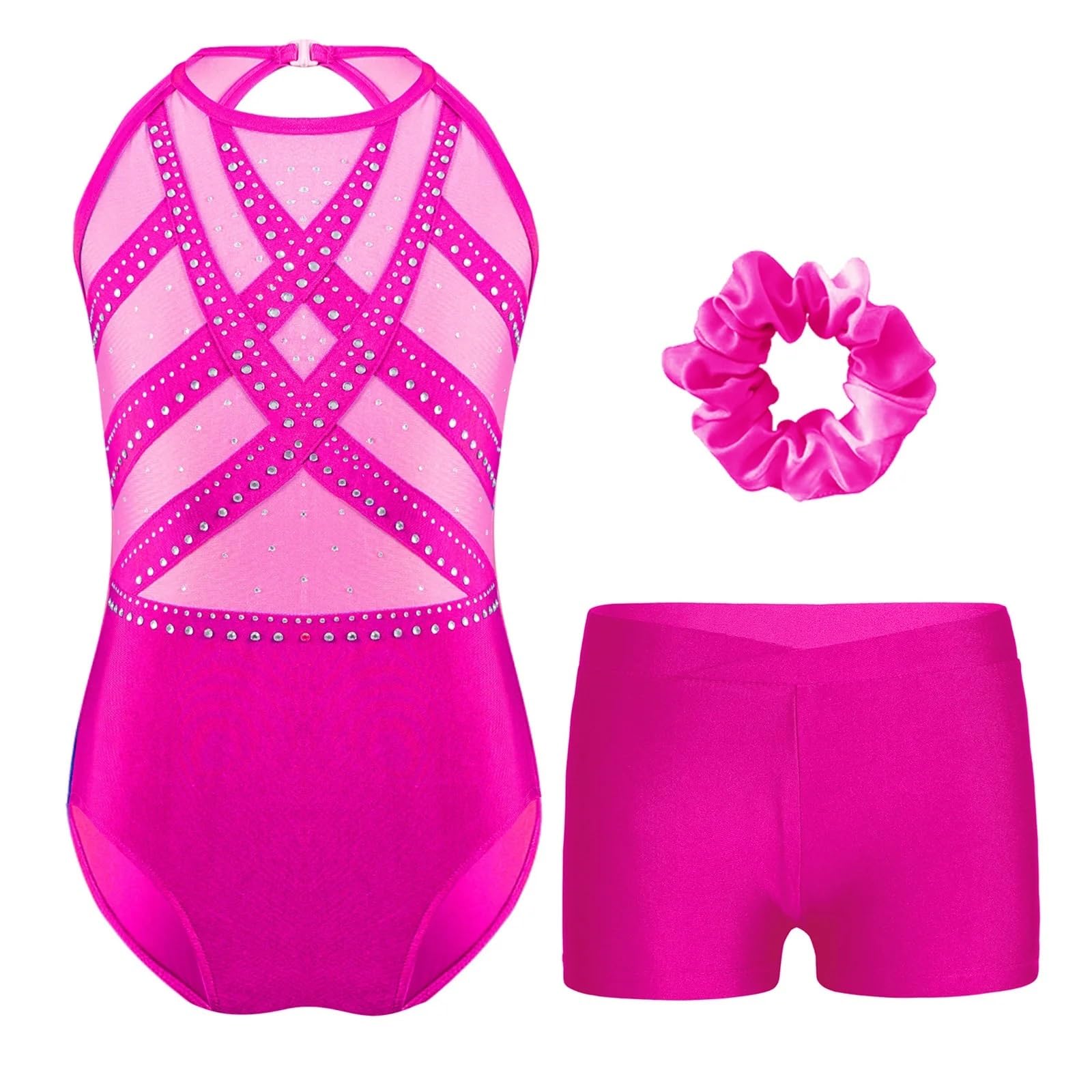 Maillot Gimnasia Ritmica Leotardo sin Mangas de Gimnasia de Ballet for niñas con Pantalones Cortos, Trajes de Entrenamiento Deportivos de Baile de 2 Piezas(Pink,8)