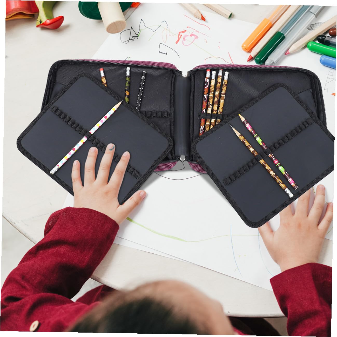 Housoutil Astuccio Portamatite Grande Capacità per Matite da Disegno | Tessuto Frosted, Chiusura Zip e Maniglia, Festa Scuola Decor per Studenti