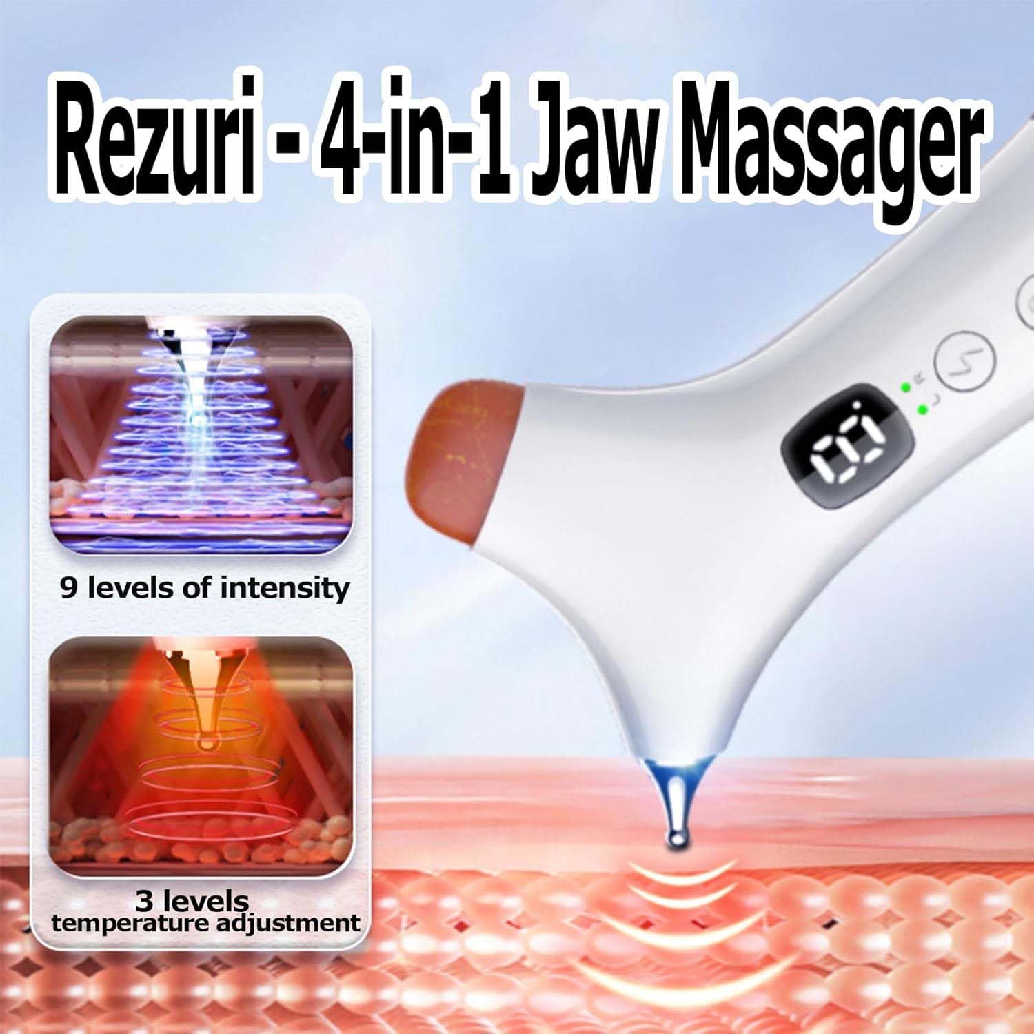 Rezuri - 4-in-1 Jaw Massager,TMJ Relief Device,Rezuri TMJ Massager,Massaggiatore Viso Elettrico,Massaggiatore Viso Lifting a 9 Modalità,Massaggiatores Face Lifting,Massaggiatore Facciale del Collo