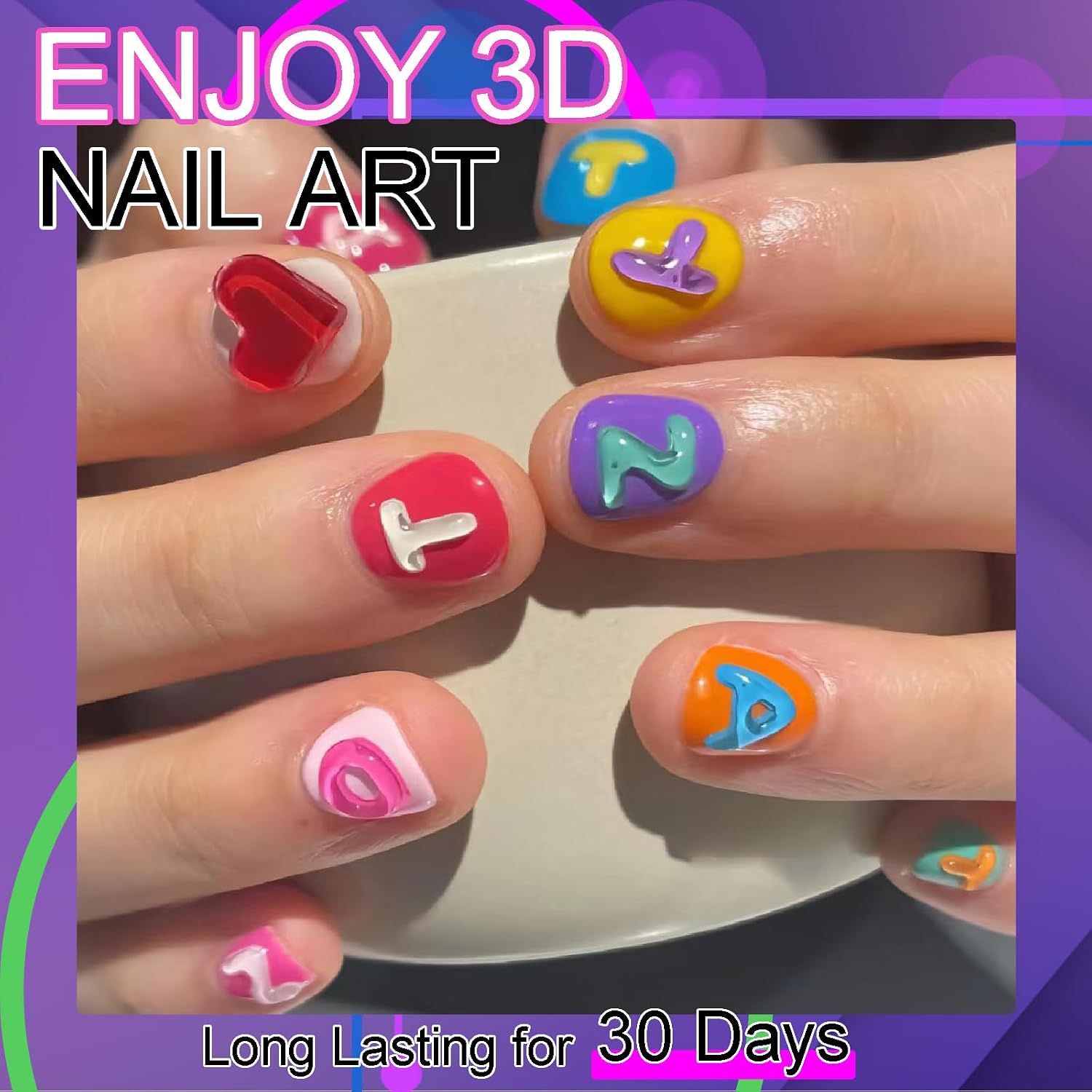 NAILGIL 3D Sculpting Gel for Nail Art, No Wipe Molding Gel for Drawing, Molding, Sculpture, Decoration, Pink Green Blue