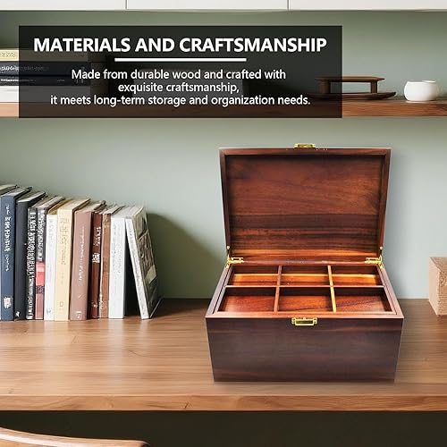 Miniatura 4 de Caja de almacenamiento grande de madera con tapa con bisagras, madera de acacia con bandeja ajustable, baúl de recuerdo de madera, perfecta para