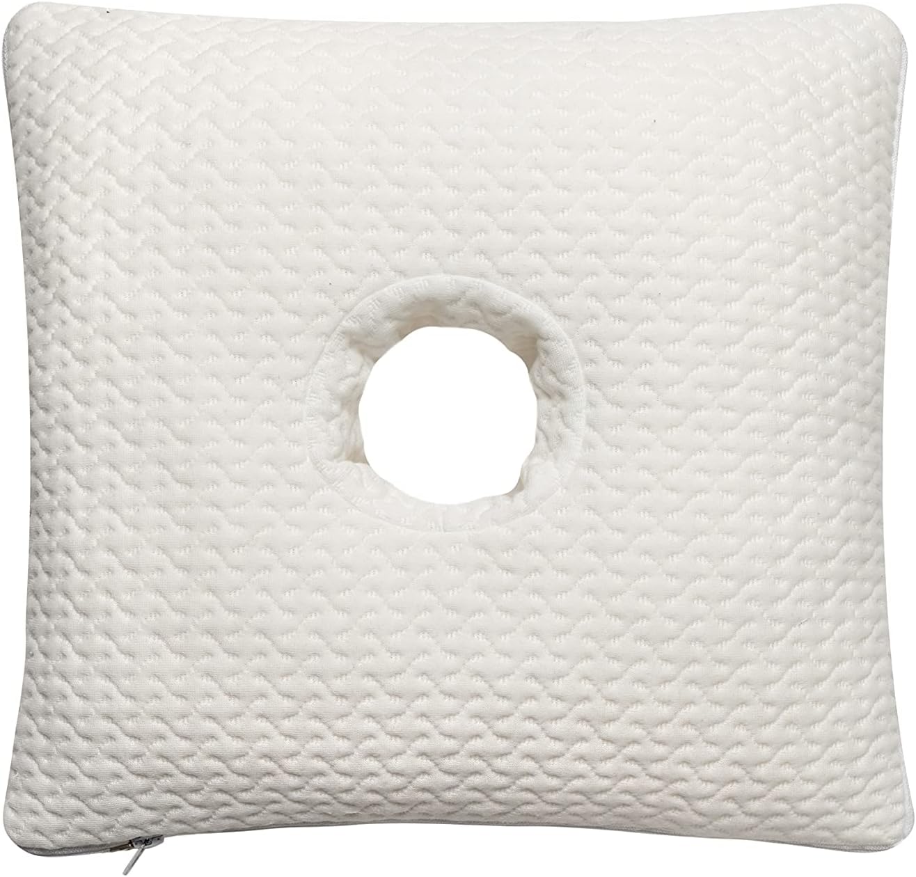M.B. Leaf Memory Foam Pillow with an Ear Hole for Ear Pain and CNH (White, Small Square Design - Size -15 x 14 x 4 inches )