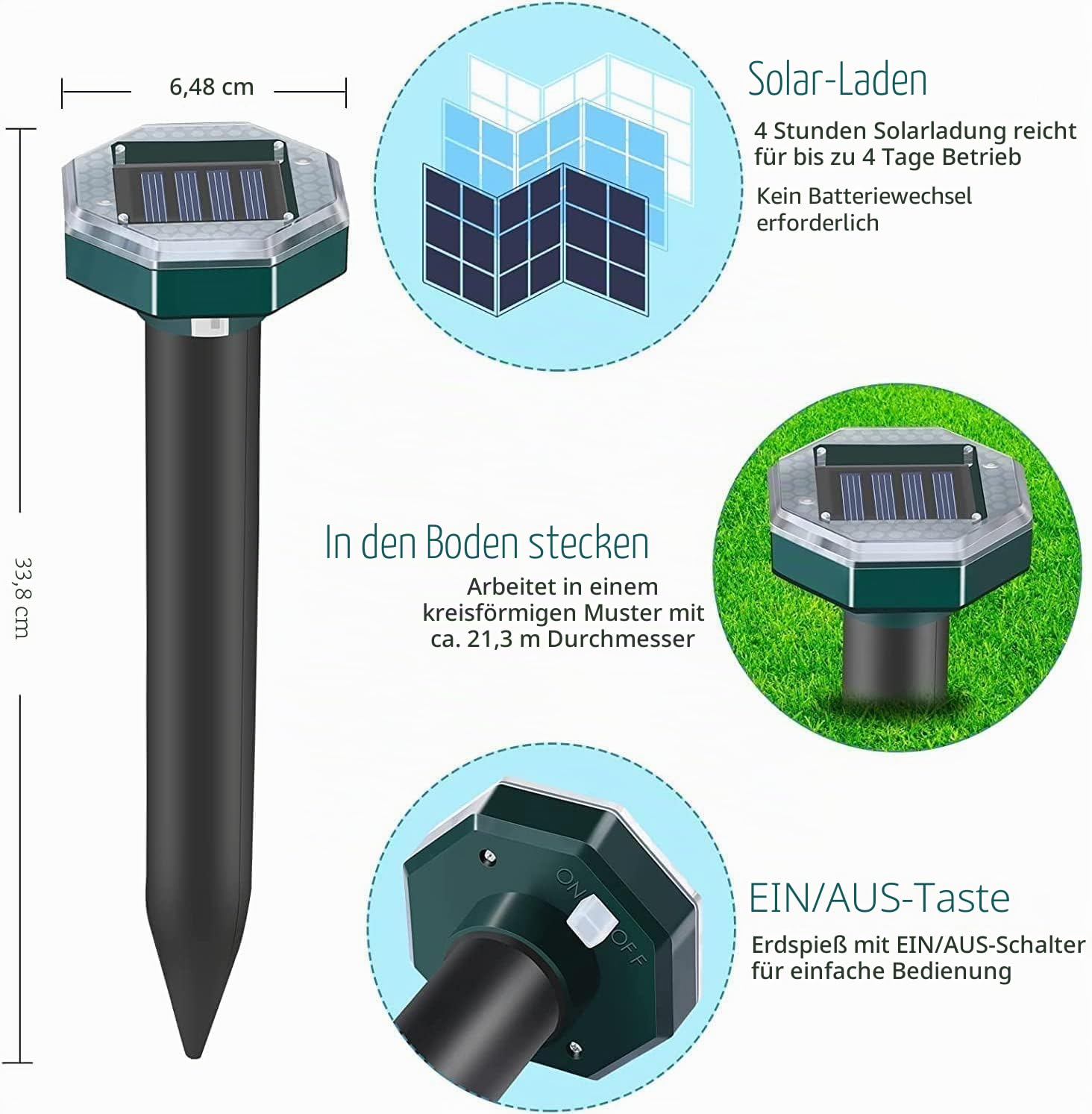 Maulwurf Vertreiber, Wasserfester Maulwurfsvertreiber Solar-Ultraschall Maulwurfschreck zur Vertreibung von Erdhörnchen, Maulwürfen und Wühlmäusen aus Gärten (8)