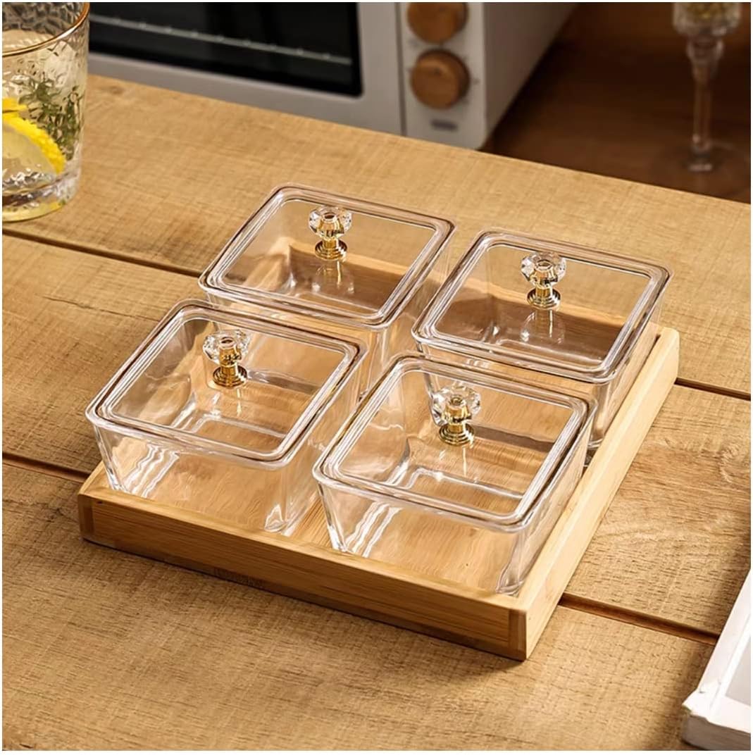 Sauce Dish Four-Square Glass Snack Dish and Chassis Home Restaurant Divided Fruit Snack Dried Fruit Plate Side Dish Dipping Saucer Dipping Bowls
