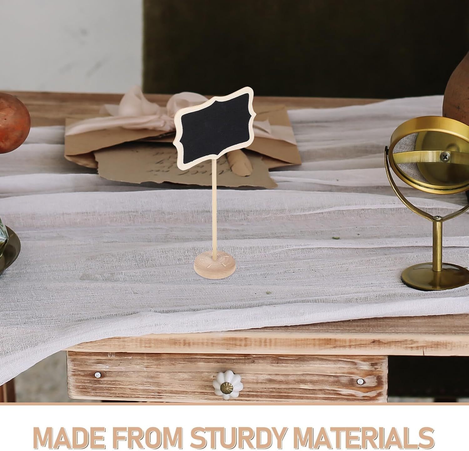 Mini Chalkboard Signs with Easel Stand, Wooden Small Blackboard Message Boards for Wedding Table Numbers, Birthday Party Food Labels, 15pcs Set with Decorative Base