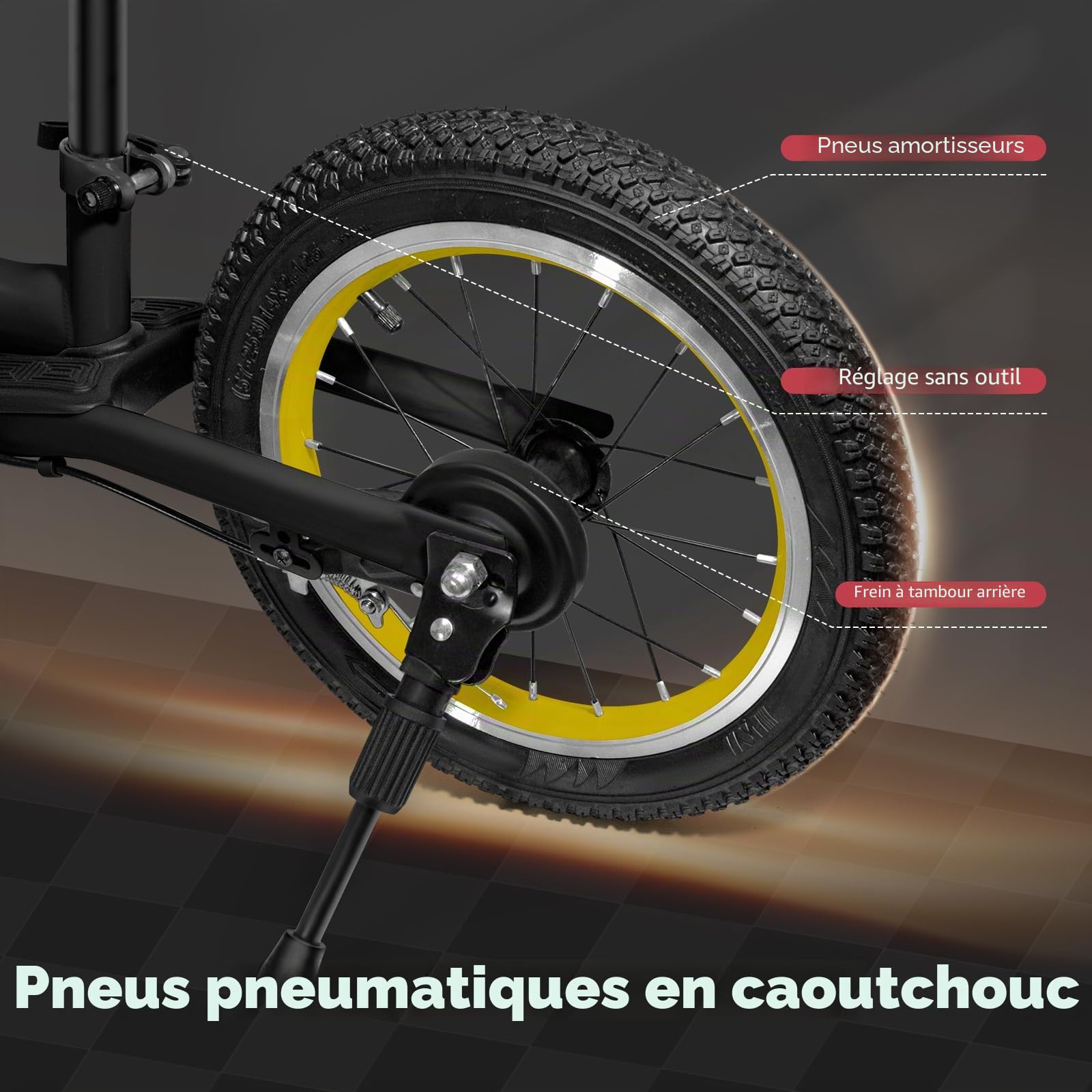 Draisienne 14/16" à partir de 3, 4, 5, 6, 7 ans, garçons et filles, roues réglables avec frein et support, vélo sans pédales avec pneus pneumatiques et repose-pieds