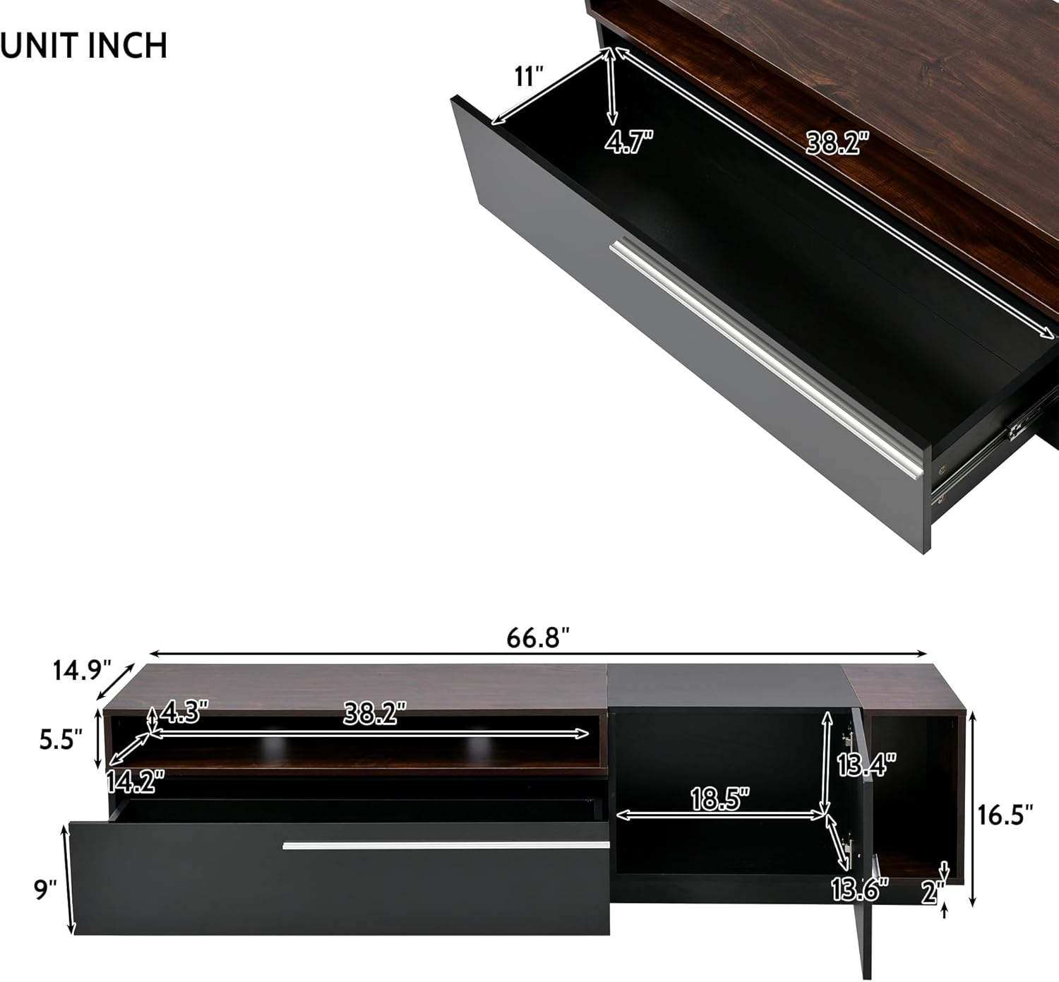 KLMM Two-Tone UV High-Gloss TV Stand with Silver Handles,Drawer and Cabinet,Media Console for TVs Up to 70",for Living Room Bedroom Use (Black@Handles/)