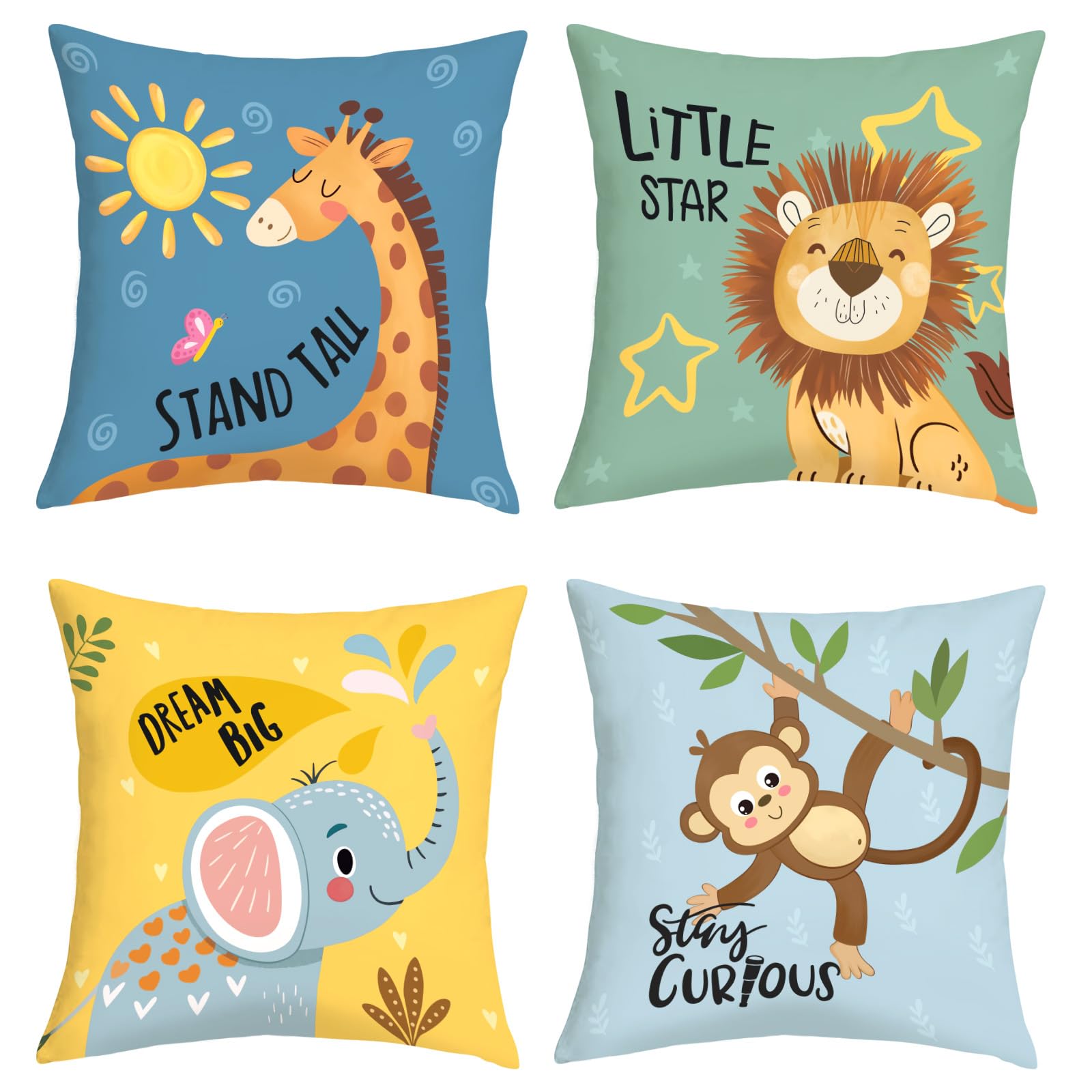 Joymaison 40x40 Pack of 4 Cartoon Animal Monkey Throw Pillow Cushion Covers