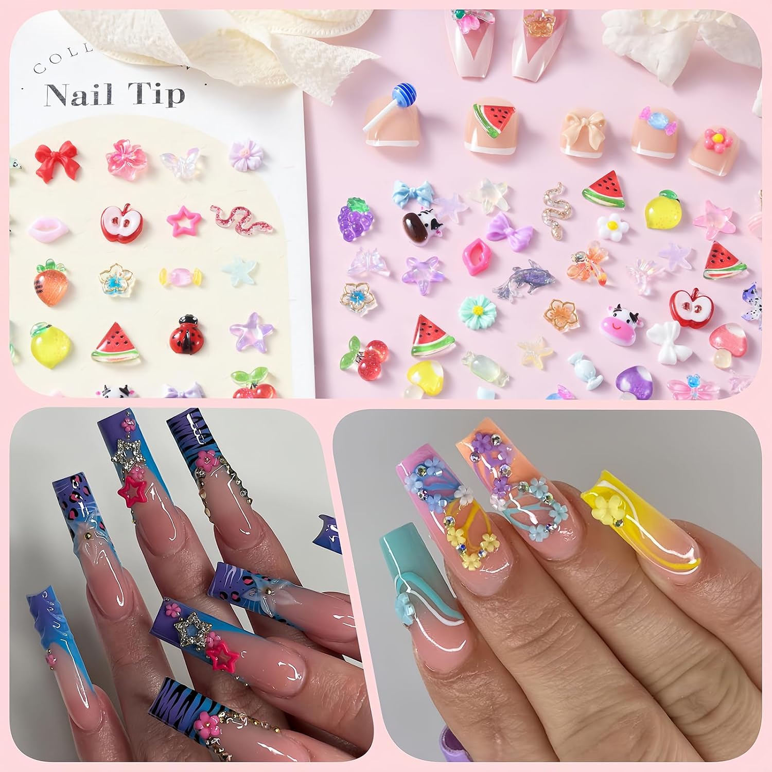 500Pcs 3D Kawaii Nail Charms Y2k Cute Nail Art Charms