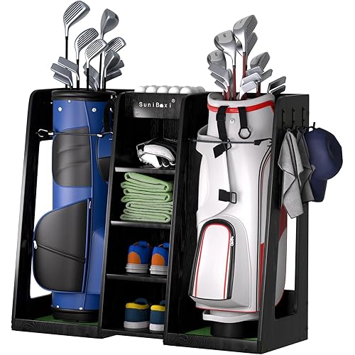 Wooden Golf Storage Organizer for Garage, Premium Golf Bag Holder Rack for Golfing Accessories, Great Gift for Golfers,Husband, Dad
