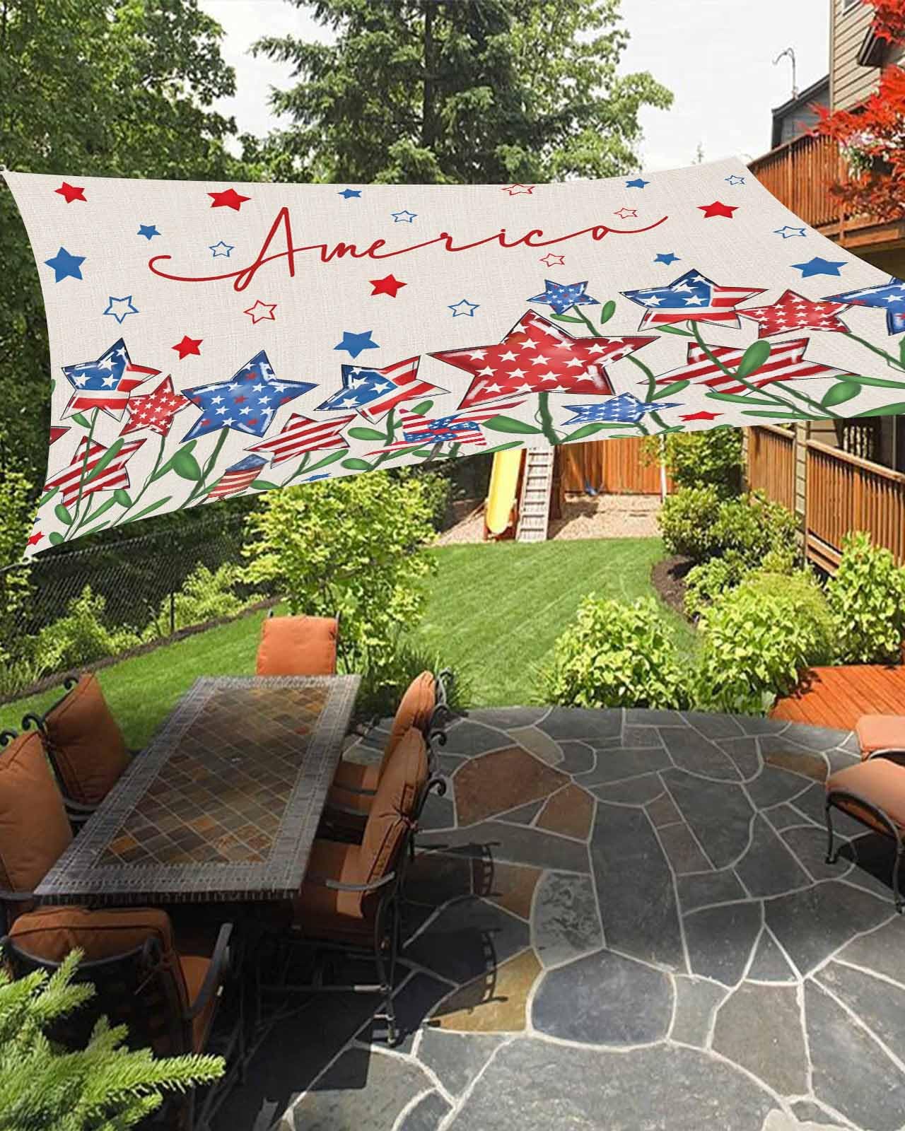 Patriotic Flower Sun Sail Shades Rectangle Canopy,Sunlight Block Heavy Duty Curved Backyard Shade Cover, Waterproof Sun Shades for Patios Garden Pergola Outdoor,14'x18' Vintage Independence Day Beige