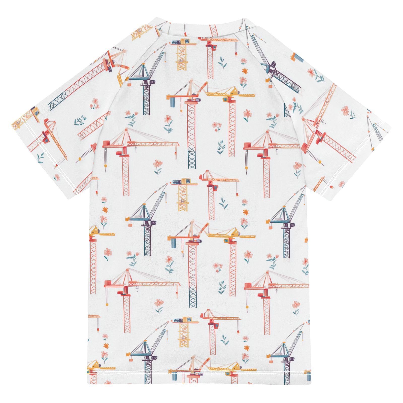 Rash Guard Bathing Suit Girls Short Sleeve Big Girls Swimsuits 9T Cartoon Sweet Tower Crane