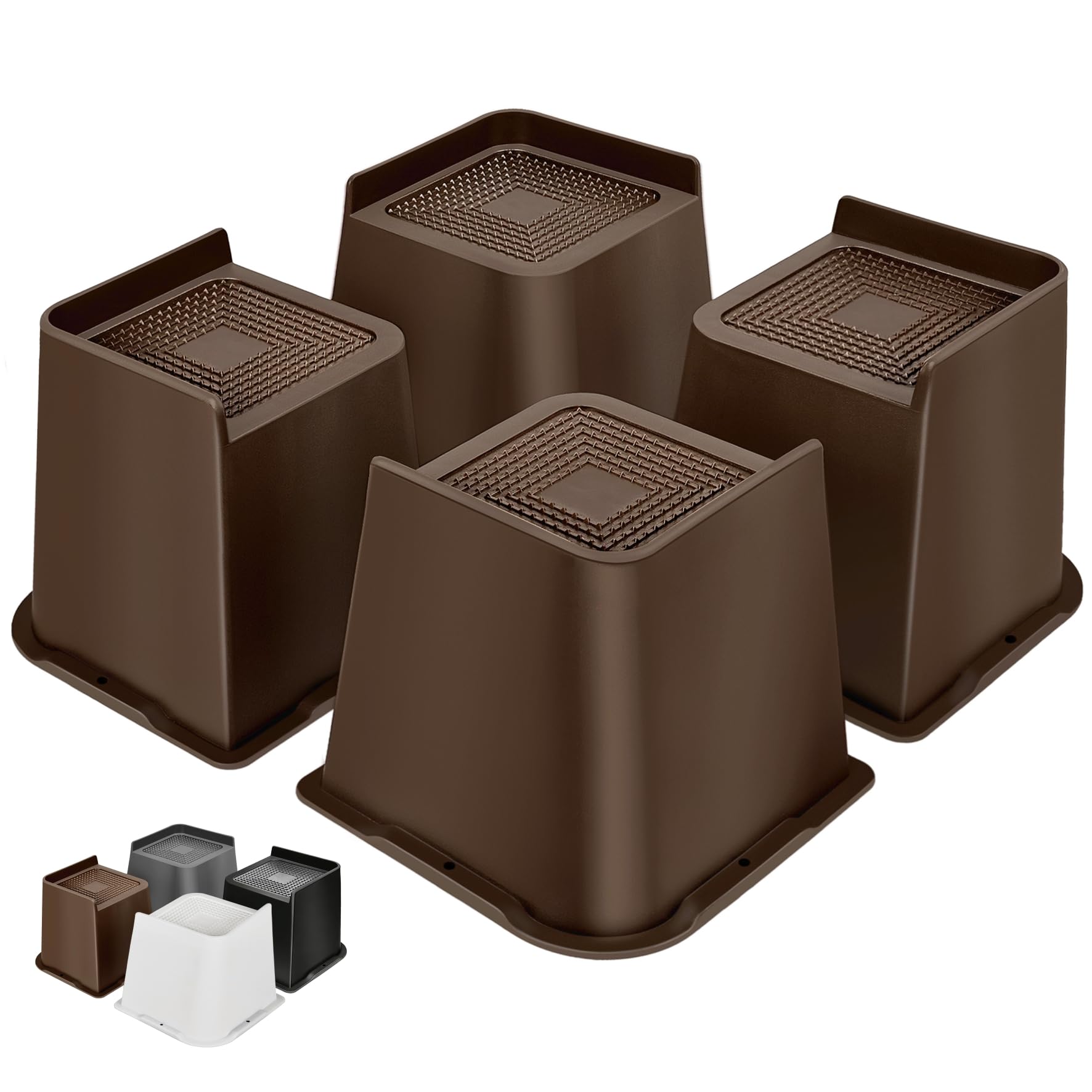MixDora Bed Risers Heavy Duty 4 inch Furniture Risers L-Shape Table Riser Chair Raisers Lifter for Sofas Couches Desks Set of 4 Pack Dark Brown (Dark Brown, 4 inch)