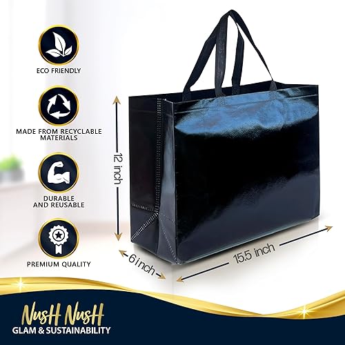 Miniatura 6 de Nush Nush Bolsas de regalo negras de tamaño extra grande  Juego de 12 bolsas de regalo negras reutilizables con asas  Bolsas de regalo de