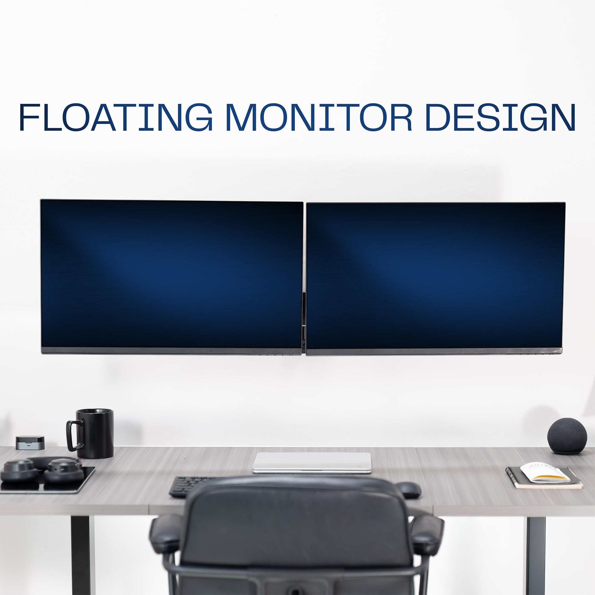 VIVO Supporto da parete per doppio monitor regolabile in altezza con braccio esteso, movimento completo, articolato, adatto a 2 schermi da 17 a 27", nero, MOUNT-V002G