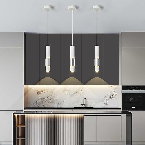 Miniatura 7 de LBSQJ Lámpara moderna para isla de cocina, mini lámpara colgante blanca para colgar en el techo, luz LED regulable cromada, iluminación colgante