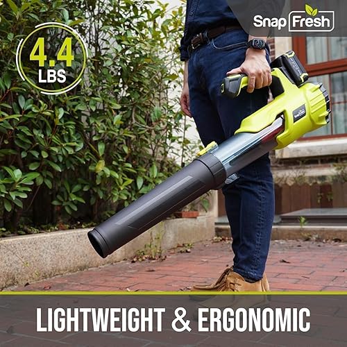 Vista 4 de SnapFresh Soplador de hojas inalámbrico, soplador eléctrico de hojas de 550 CFM, inalámbrico con batería de 4.0 Ah y cargador rápido, soplador