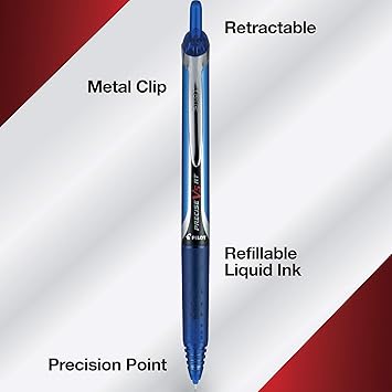 Pilot Precise V5 RT Refillable & Retractable Rollerball Pens, Extra Fine Point Pens 0.5 mm, Blue, Pack of 12 - Ideal for School, Journaling & Office Writing