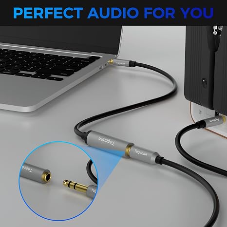 3.5mm to 6.35mm Stereo Audio Cable Adapter 0.6 Feet, 3.5mm 1/8 Inch TRS Male to 6.35mm 1/4 Inch Female Stereo Audio Converter Connector for Phone, Laptop, Headphone, Amplifier, Guitar, Speaker