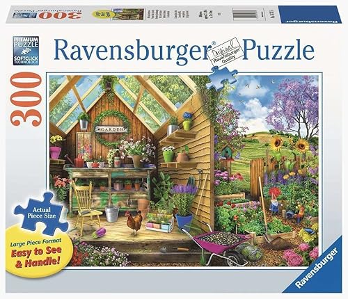Ravensburger - Gardener's Getaway - Rompecabezas de gran formato de 300 piezas - Sueño de jardinero brillante y vívido con gnomos y más - Enmarcable