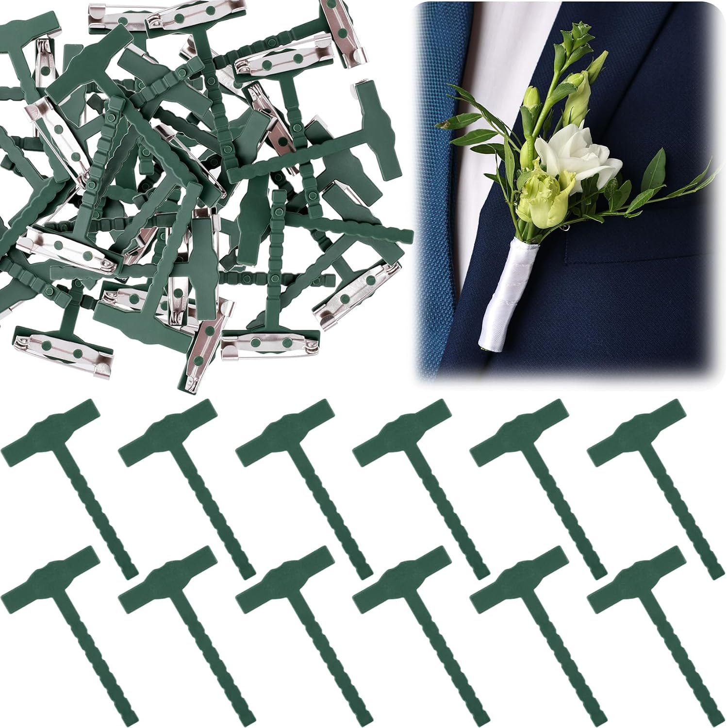 Boutonniere Safety Pins, Plastic Corsage Pins Safety Clips for Bride Groom, Tiny Boutonniere Brooch Supplies
