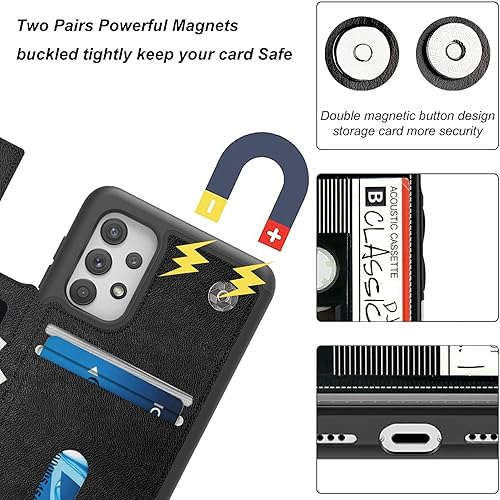 Miniatura 6 de Rossy Funda de teléfono Galaxy A53 5G para Samsung Galaxy A53 5G con tarjetero para mujeres y hombres, diseño de casete de audio retro, función