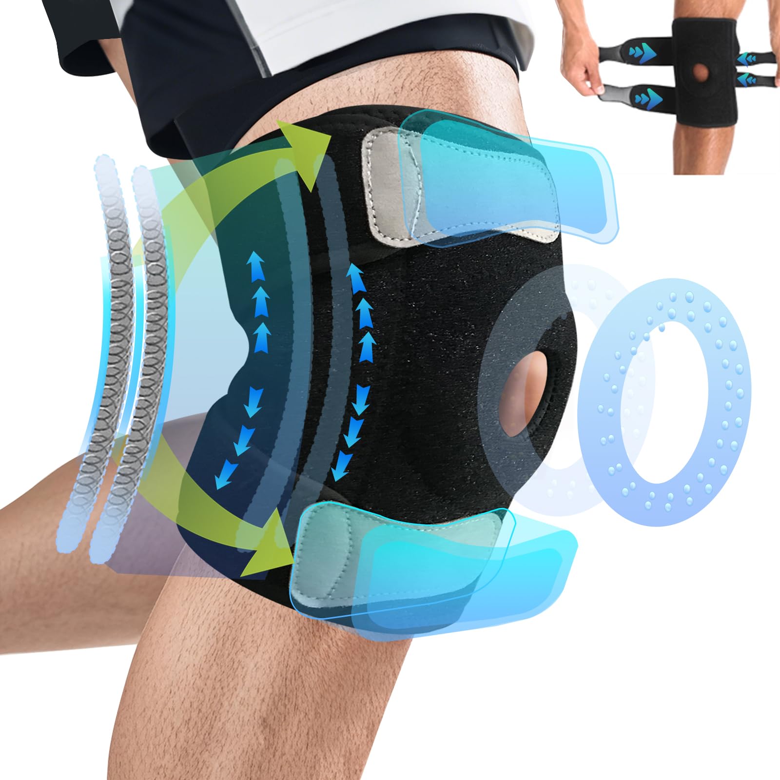 Kniebandage Männer Damen Bandage Knie Stabilisierung bei Meniskus, Arthrose, ACL- Kniestütze mit Kettverschluss, Stabilisatoren,Gel Pads Kniebandage Verstellbare & Atmungsaktiv Knee Support für Sport