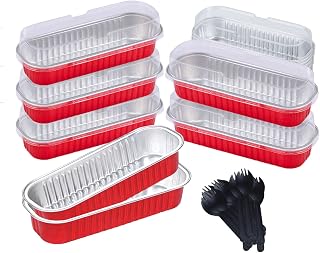20PCS Rectangle Mini Loaf Pans With Lids,Mini Cake Pans with Lids,Disposable Ramekins Baking Cups Muffin Tins Cupcake Cups For Wedding Birthday Party,6.8oz（Red）