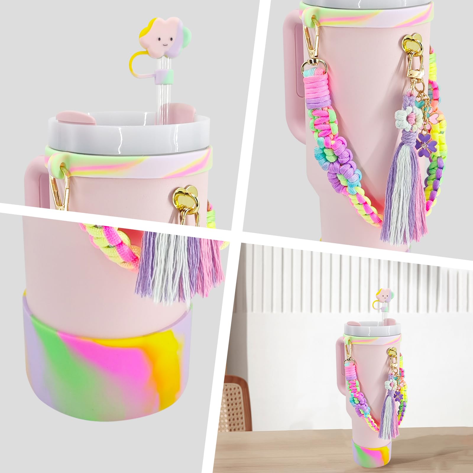 Morla Accessories Set for Stanley Cup,Paracord Handle Strap Carry for Simple Modern and Other 8oz - 40oz Tumbler. (Colorful)