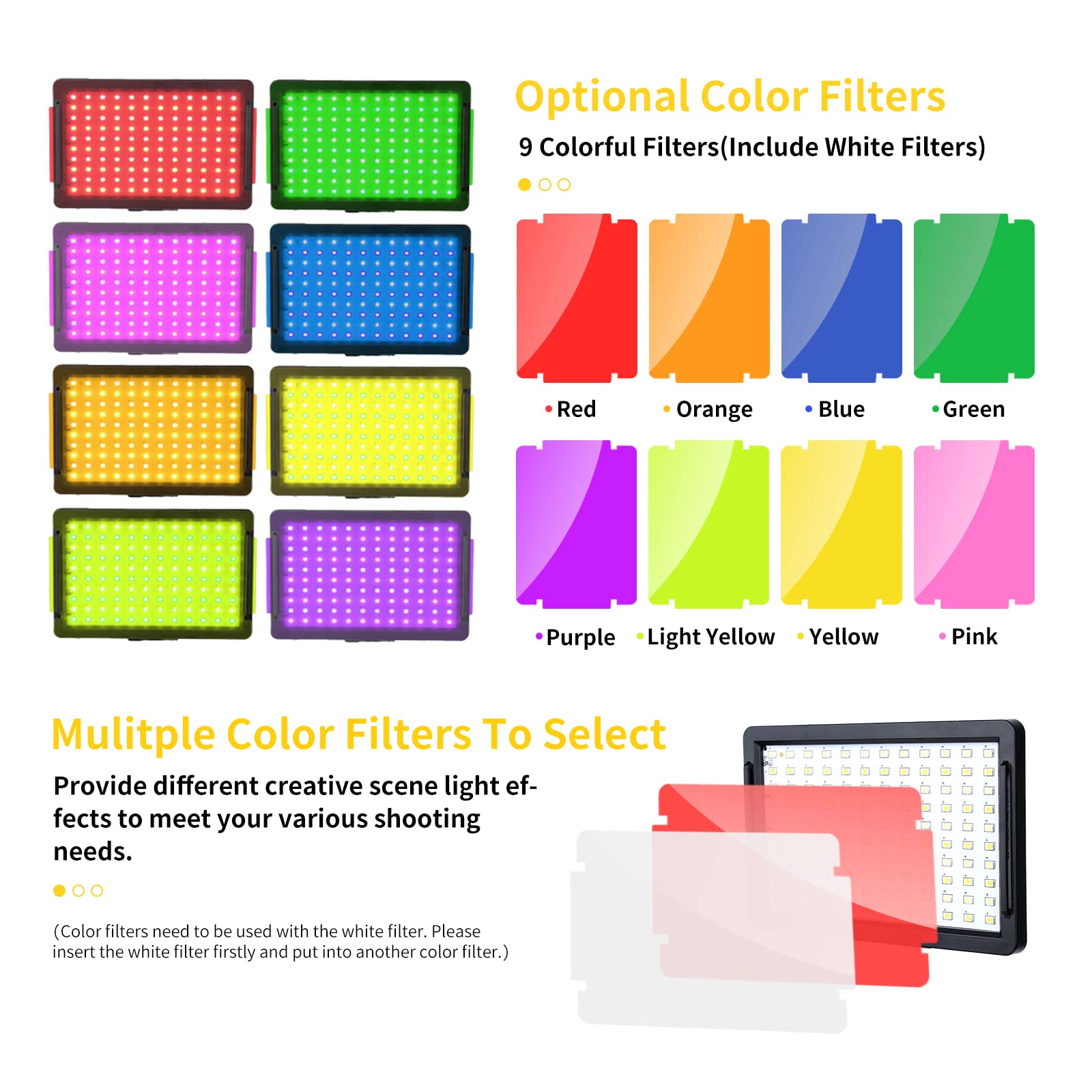 Kit d'éclairage Vidéo à LED, Pack 2 Eclairages Photographie avec Trépied Réglable 9 Filtres Couleur, Lumières Video USB 10000K Dimmable Tiktok/Lumiere Stream/Youtube Eclairage Video