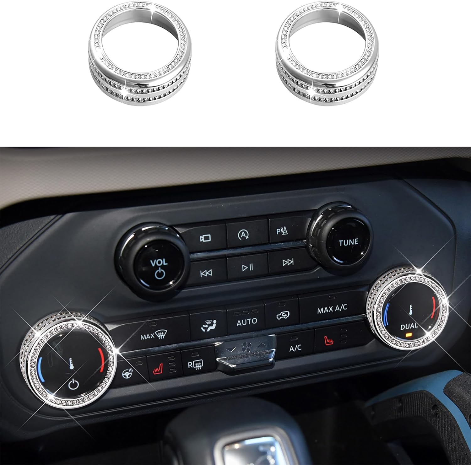 CONGCONG Bling AC Air Conditioning Knob Cover Crystal Accessories 2Pcs Fit for 2021 2022 2023 Ford Bronco(Not for Bronco Sport) CONGCONG Bling AC Air Conditioning Knob Cover Crystal Accessories 2Pcs Fit for 2021 2022 2023 Ford Bronco(Not for Bronco Sport)