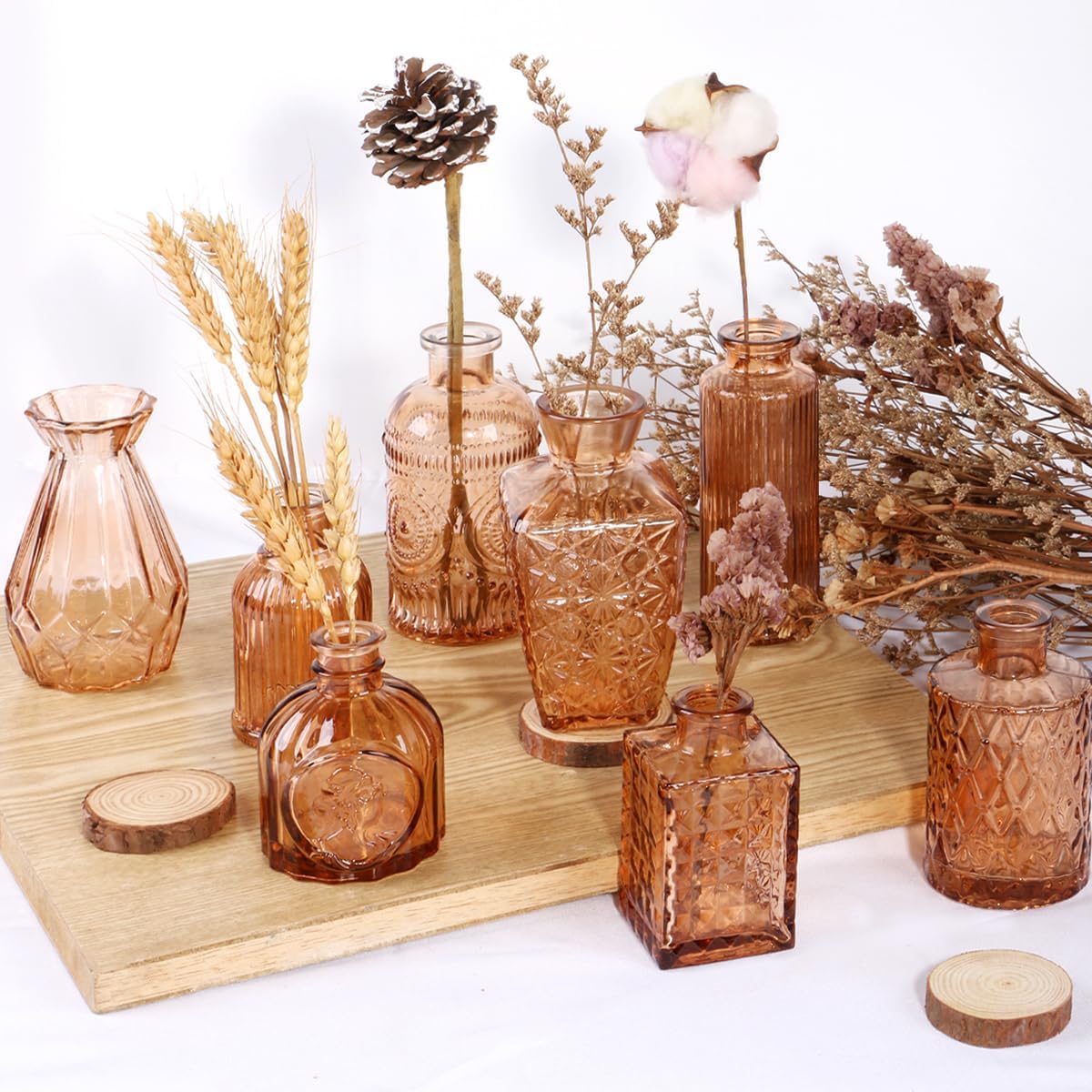 Glass Bud Vases Set of 12, Small Vases for Flowers, Amber Bud Vases in Bulk for Centerpieces Decor, Mini Vintage Vase for Rustic Home Wedding Table Decorations