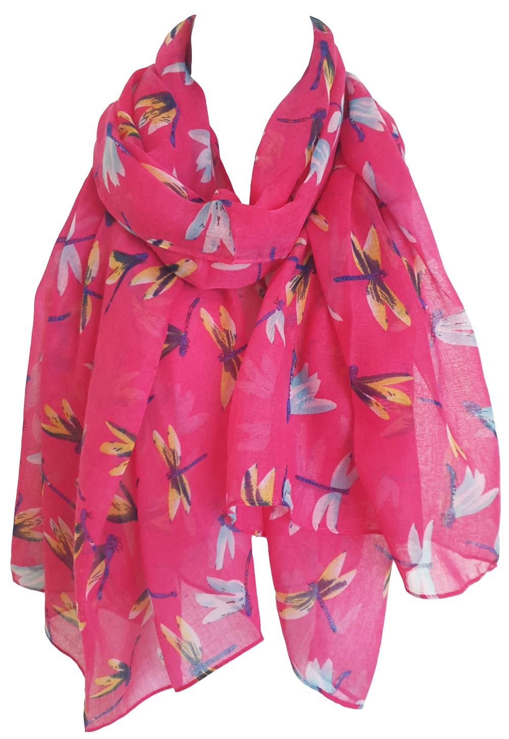 Glamlondon Women's Pink Cerise - Daydream Dragonfly Scarf, Dragon Fly Print Scarves, Pink, Blue, White Colours, Small Dragonflies (Pink Cerise - Daydream)