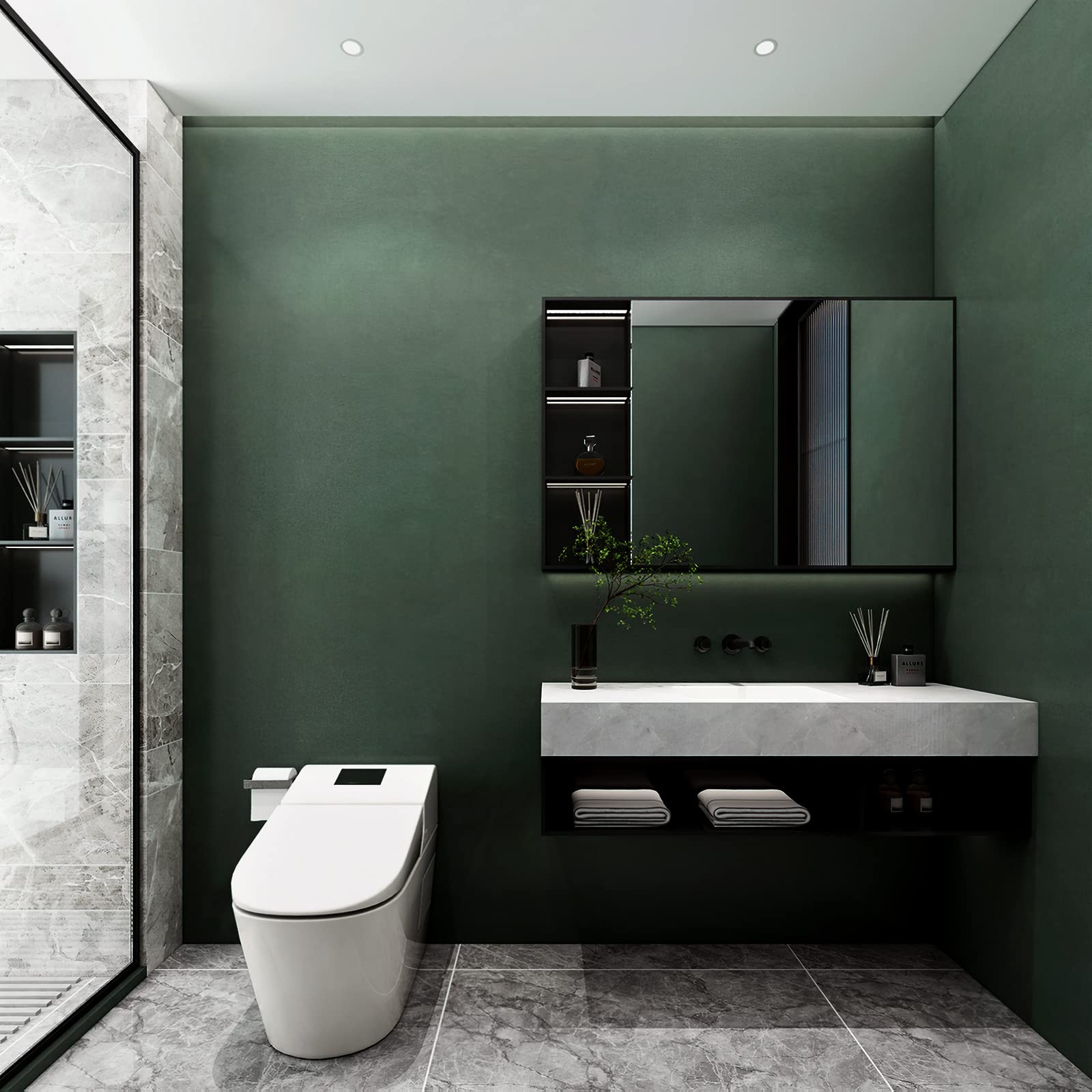 JSEVEM 80CM×4M Darker Green Black Wallpaper Peel and Stick Vinyl Pure Dark Deep Greenish Waterproof Contact Paper Plastic Matte Textured Wall Tile Sticker for Bathroom Worktop Bedroom - Image 3