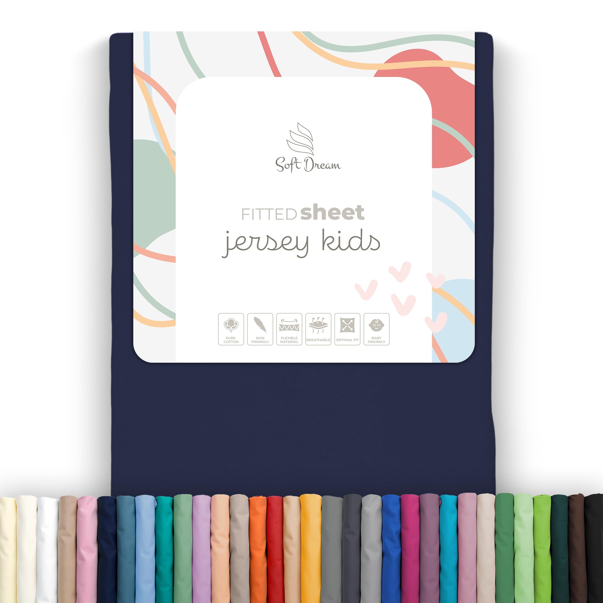 Soft Dream Fitted Sheet 80 x 180 cm Navy Blue - 100% Combed Cotton Jersey - Premium Quality - Fitted Sheet for Cot Junior Bed - OekoTex Certified - Made in EU - 80 x 180 cm Navy Blue