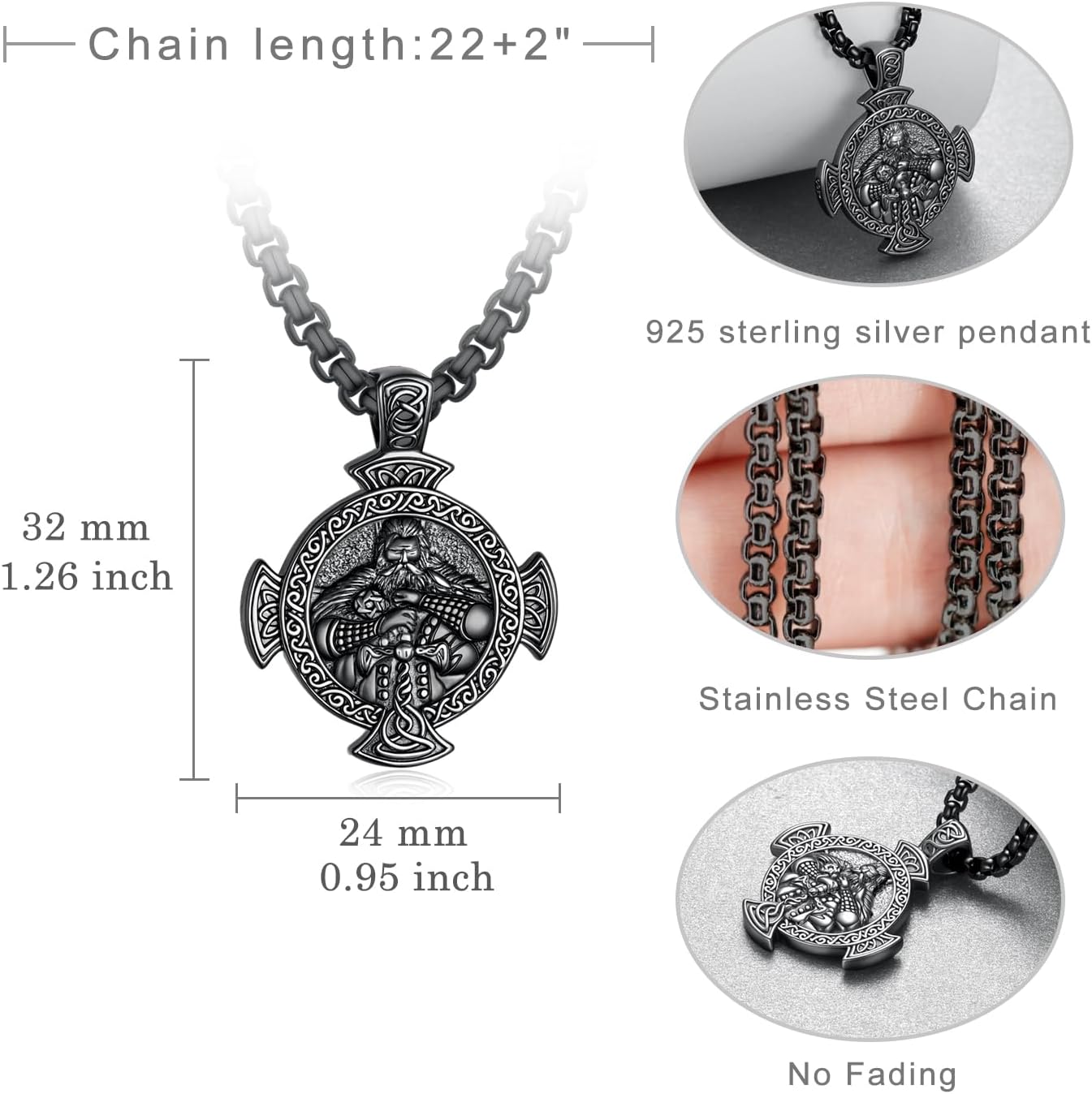 Viking Necklace for Men 925 Sterling Silver Norse Pirate Necklace Amulet Protection Odin Necklaces Viking Jewelry for Women - Image 4