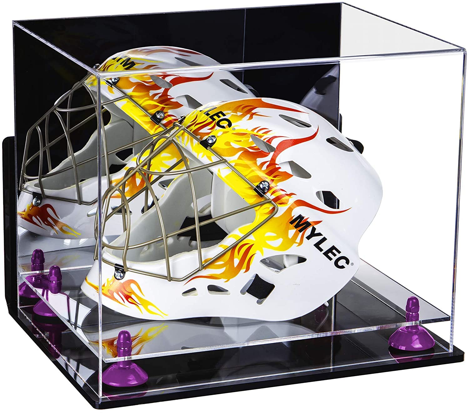 Better Display Cases Versatile Clear Acrylic Display Case - Large Rectangle Box with Mirror Case, Purple Risers, Wall Mount and Clear Base 14.5