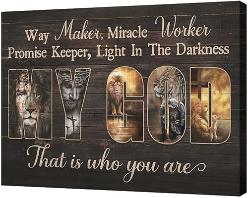 Vista 107 de Arte de pared de Jesús Jesús religioso Jesús, decoración de pared, cruz de león y cordero, lienzo impreso con citas cristianas, decoración de pared