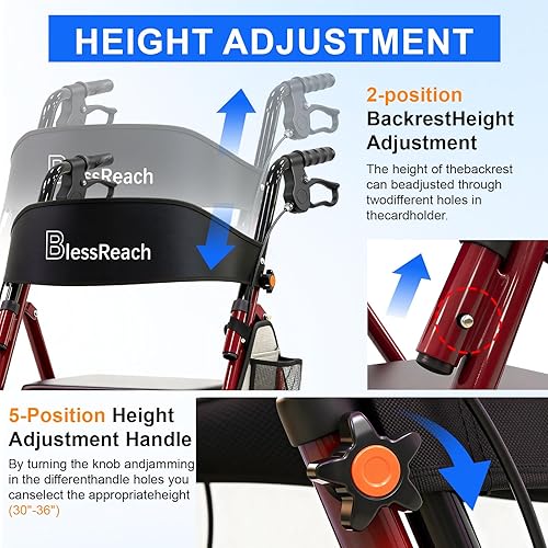 Miniatura 2 de Andadores plegables ligeros con asiento para personas mayores, capacidad de 350 libras, altura ajustable de 5 posiciones, andador híbrido premium