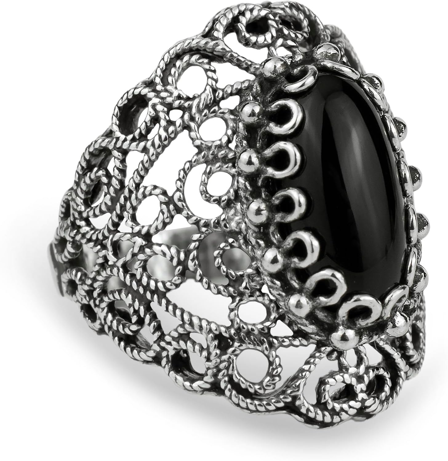 Filigranist 925 Sterling Silver Filigree Art Lace Detailed Rhodonite - Turquoise - Amethyst - Carnelian - Chalcedony Gemstone Woman Statement Ring