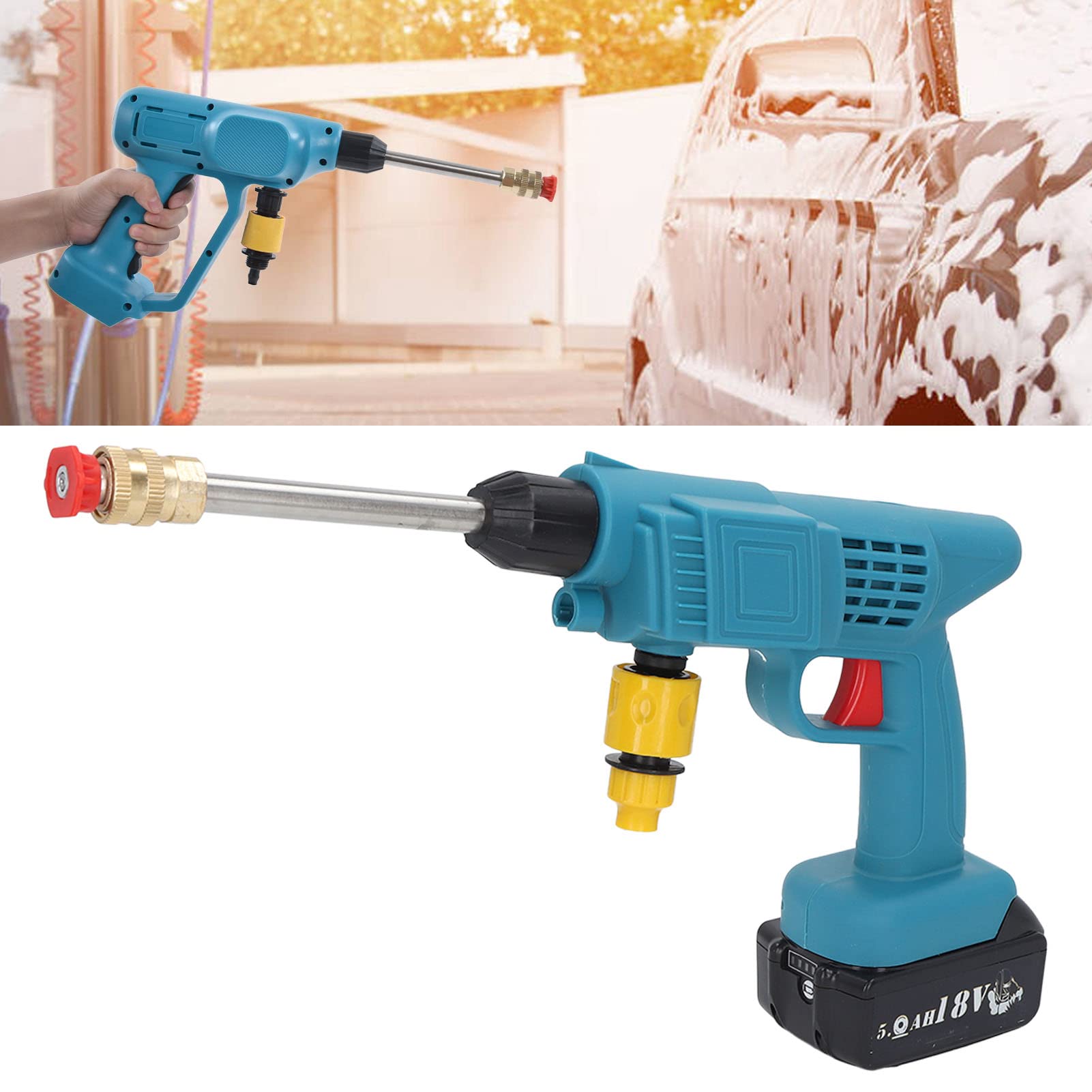 Hidrolimpiadora de Coche, hidrolimpiadora de Coche Recargable de 800W, hidrolimpiadora portátil inalámbrica con Filtro para BL1815 BL1820, para regar Jardines, Limpiar tejados, Barcos, Suelos