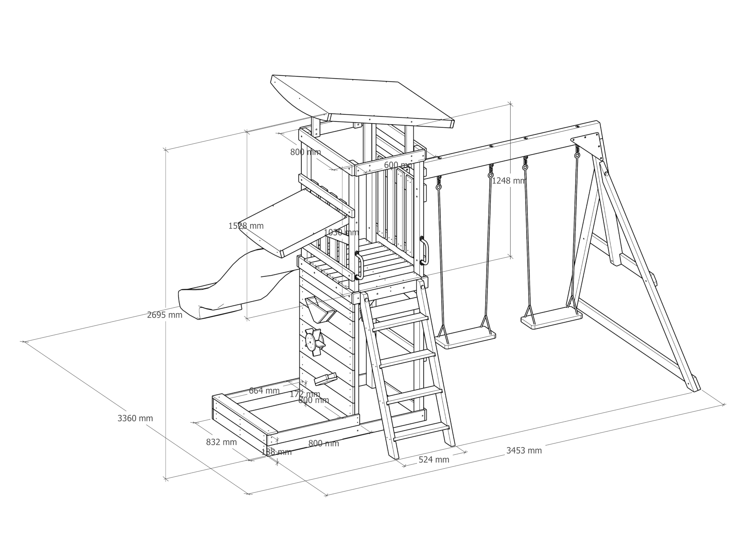 AXI Malik Spielturm aus Holz mit 2 Schaukeln | XXL Spielhaus/Spielplatz für Kinder mit Sandkasten, Spielwand & Rutsche in Pastellrosa | Schaukelgerüst für den Garten