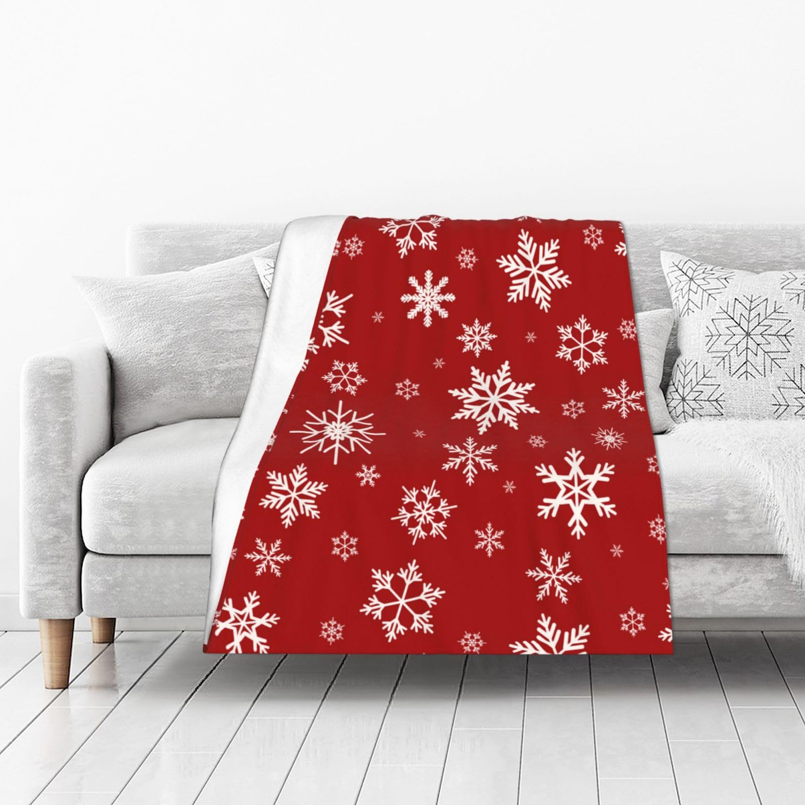 Throw Blanket Christmas Red Snowflake Xmas Bed 40 x 50 Inch Soft Lightweight Fluffy Warm for Sofa Couch All Seasons Cozy Cover Quilt