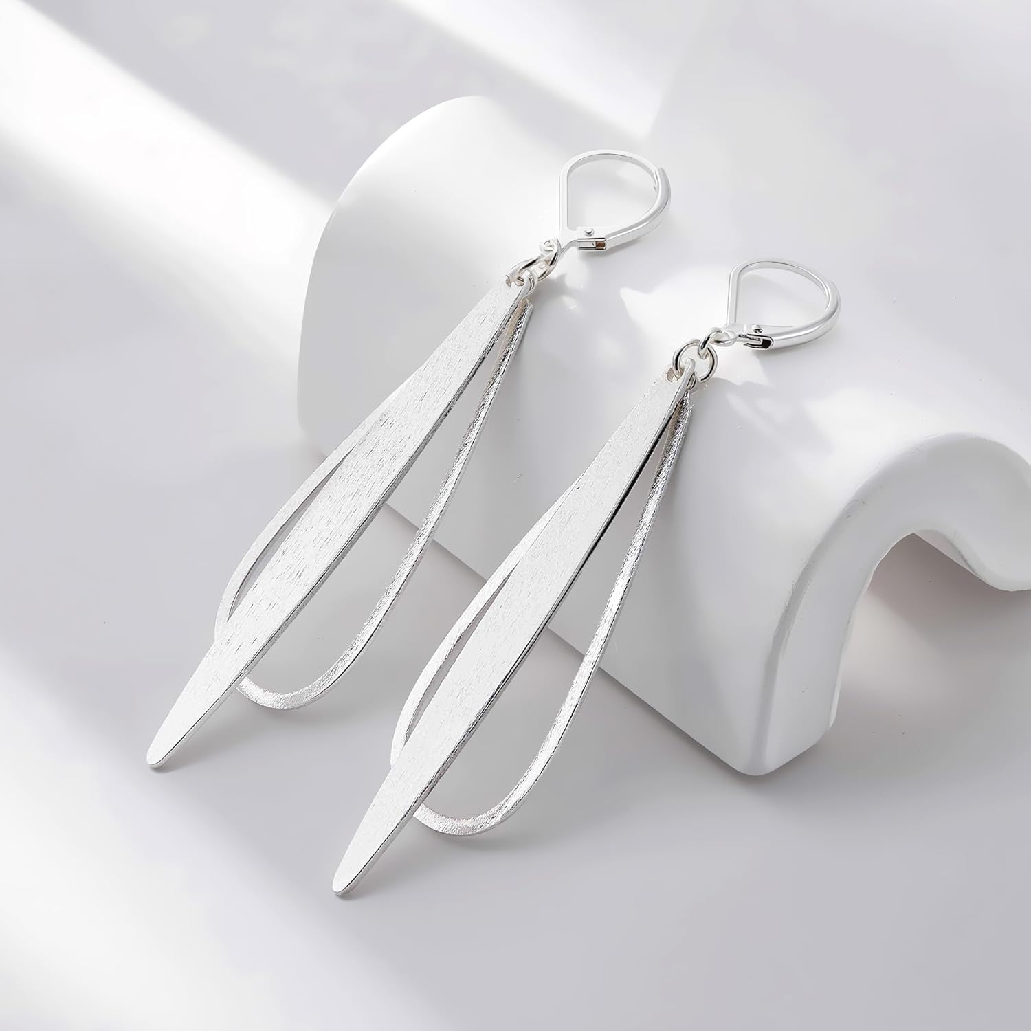 925 Sterling Silver Dangle Earrings for Women 14k Gold Plated Long Teardrop Dangle leverback Earrings Hypoallergenic Lightweight Brushed Dangling Drop Earring for Women Trendy Jewelry Gifts - Image 5