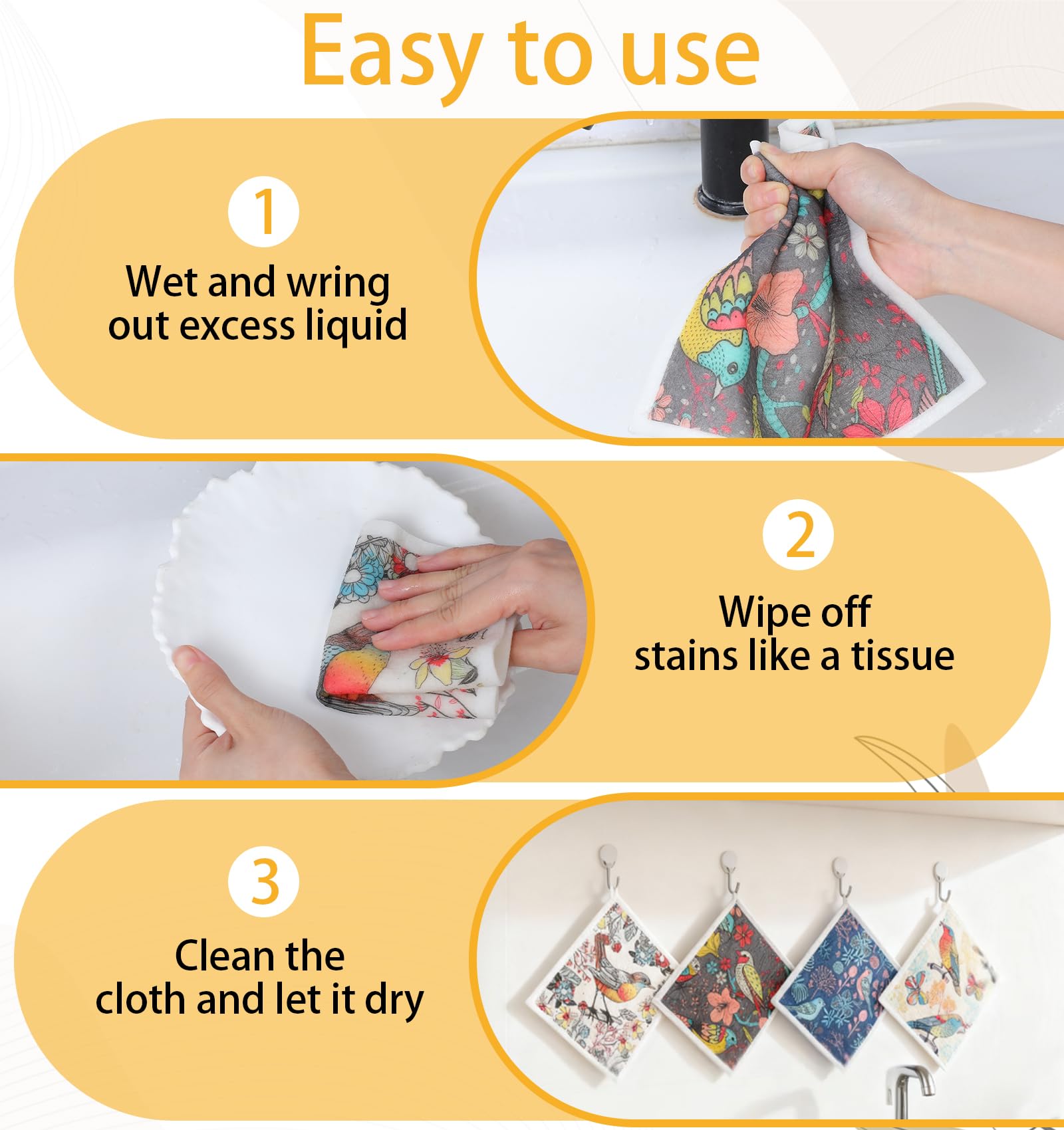 6PCS Swedish Cloths for Kitchen, Floral Reusable Swedish Dish Cloths for Kitchen, Absorbent Quick Drying Papaya Paper Towels for Cleaning Countertop Sink Dishes