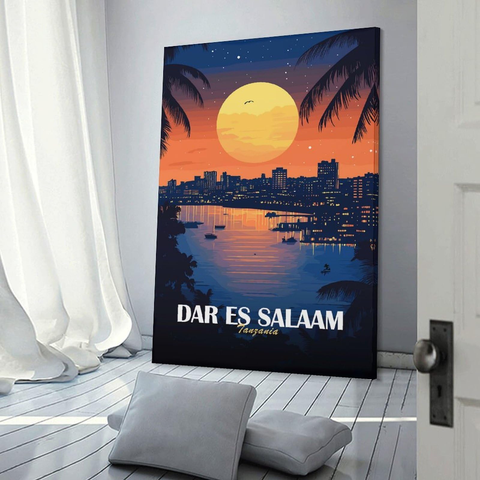 Junmoney Dar Es Salaam, Tanzania Cityscape Canvas Art Print, 24x36inch(60x90cm), for Wall Displays, Bedrooms Or Room Updates, Home Wall Art for Statement Displays